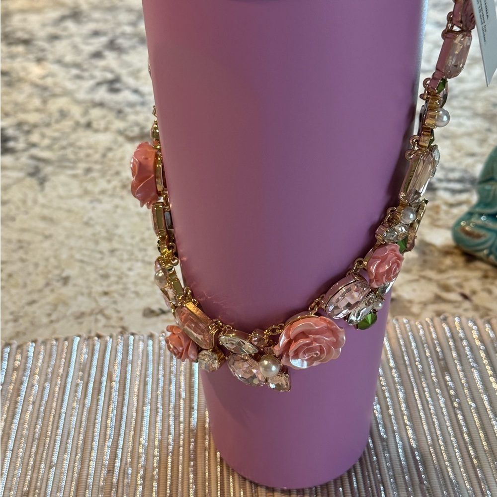 NEW Betsey Johnson Elegant Statement Pink Rose Collar Necklace 14”-19” - Picture 15 of 16